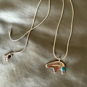 Silver Necklace Native American authentic  with Turquoise Accent